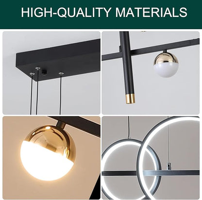 ORANOOR LED Modern Chandeliers for Dining Room, Dimmable Black Gold Chandelier Kitchen Pendant Lighting Over Island, Linear Ring Globe Pendant Light Fixtures Dining Room Lights Ceiling Hanging