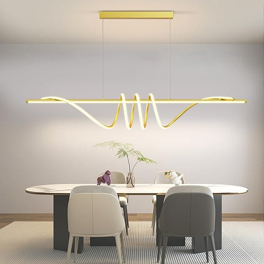 Modern LED Pendant Lights, Ceiling Chandelier Dimmable with Remote Control 3000k-6000K Adjustable Color Temperature, Aluminum Island Lighting Lamp Fixture for Kitchen, Dining Room(57in Gold)