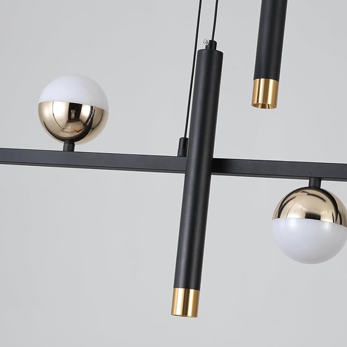 ORANOOR LED Modern Chandeliers for Dining Room, Dimmable Black Gold Chandelier Kitchen Pendant Lighting Over Island, Linear Ring Globe Pendant Light Fixtures Dining Room Lights Ceiling Hanging