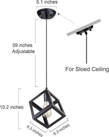 LNC Black Geometric Pendant Lighting, Geometric Modern Square Hanging Light Ceiling Fixture for Kitchen Island, Foyer, Hallway, Bedroom and Entryway