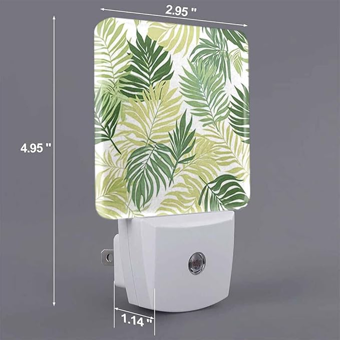 Palm Leaves Night Lights Plug into Wall Green Tropical Summer Leaves Night Light with Dusk to Dawn Sensor for Home Bedroom Bathroom Living Room 0.5W Sleep-Friendly