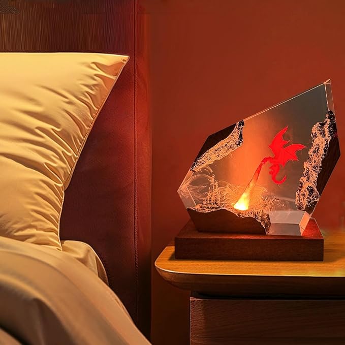 Epoxy Fire Dragon Resin Lamp, Handmade Resin Night Light with USB Port, Multi-Color LED Light, Ideal Home Bedroom Decor, Unique Birthday Holiday Gifts for Father Men Husband Boyfriend Him Kids (6"x4")
