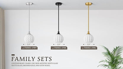 Brushed Nickel Pendant Lights Kitchen Island, 7.3" 1-Light Modern Milk Glass Globe Light Fixtures with Adjustable Rods, Hanging Ceiling Lighting for Sink, Hallway (E26 Base)