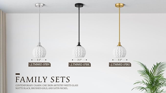Brushed Gold Pendant Lights Kitchen Island 2 Pack, 7.3" Modern Pendant Light Fixtures with Frosted Milk Glass Shade, Globe Hanging Lighting for Kitchen Sink Bathroom Hallway, E26 Base