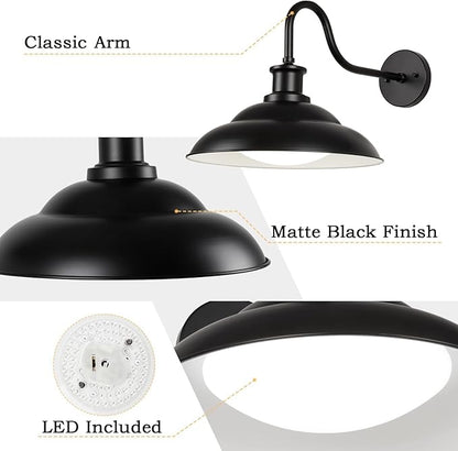 LED Outdoor Barn Lights, 12 Inch Farmhouse Exterior Wall Light Fixtures with Adjustable Color Temperature, Black Porch Lights Outside for House, Outdoor & Indoor, White Interior, 1 Pack