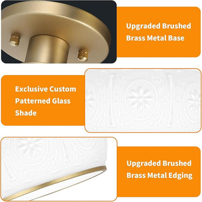 Brushed Brass Semi Flush Mount Ceiling Light with Clear Globe Glass, Modern Hallway Lighting Fixtures, Vintage Ceiling Light for Kitchen, Bedroom, Closet, Entryway, Porch
