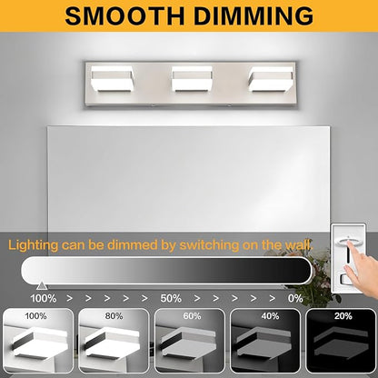 SOLFART Bathroom Light, 5 Color Temperature LED Bathroom Vanity Fixtures, Brushed Nickel 3 Lights Vanity Light Over Mirror Modern LED Light Adjustable Color 5CCT