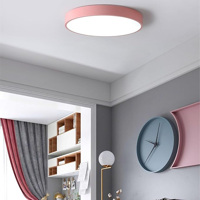 Modern LED Ceiling Light Fixture,16 Inch 3000K-6000K Round Recessed Ceiling Lamps,24W Pink Dimmable Light,Close to Lighting Flush Mount for Home Living Room Bedroom