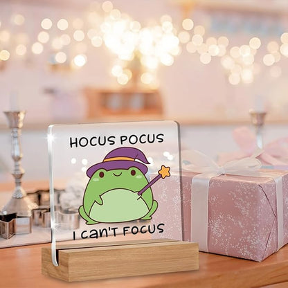 Funny ADHD Gifts for Women Men, Mental Health Desk Decor, Hocus Gifts for Neurodivergent Teens, People With ADHD, Cute Funny Frog Acrylic Plaque Table Sign Office Desk Decor 4 × 4 Inch