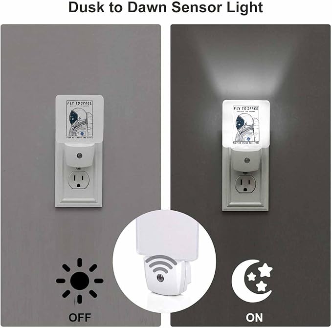 LED Night Light,Astronaut in Space LED Night Light Plug into Wall with Dusk to Dawn Light Sensor White Energy Efficient Nightlight for Bedroom Bathroom Hallway Living Room Kitchen