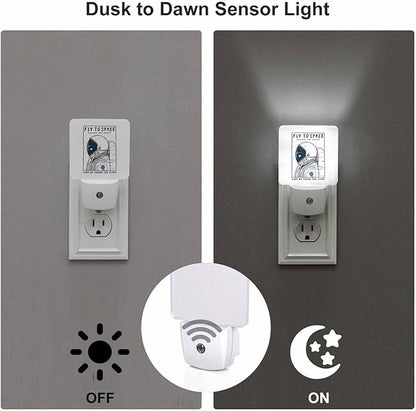 LED Night Light,Astronaut in Space LED Night Light Plug into Wall with Dusk to Dawn Light Sensor White Energy Efficient Nightlight for Bedroom Bathroom Hallway Living Room Kitchen