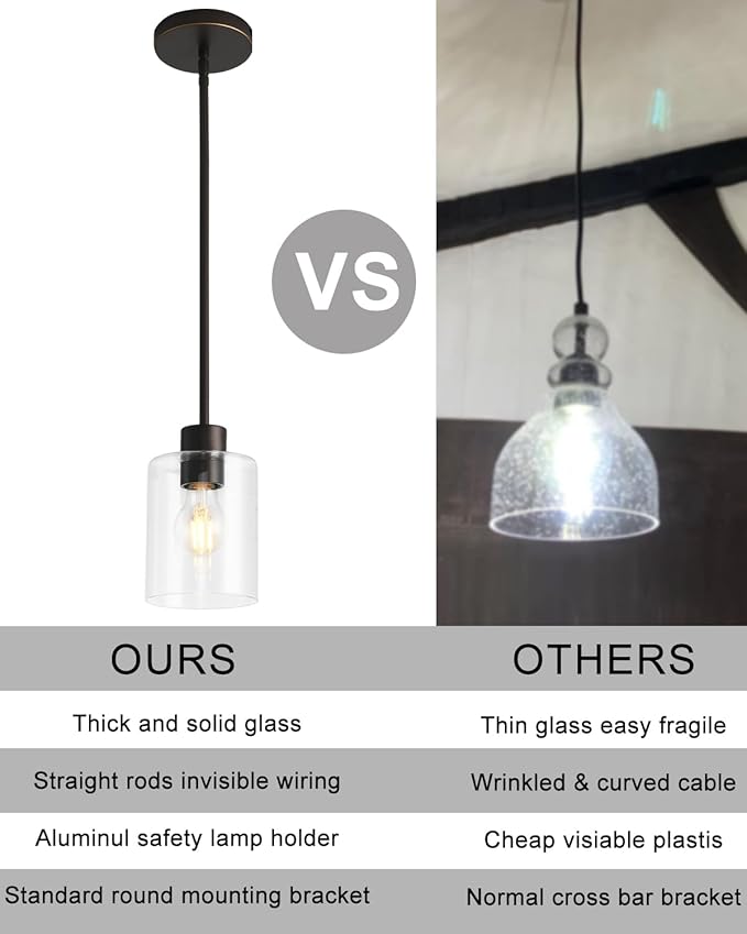 Brown and Gold Pendant Lights Kitchen Island - Clear Glass Pendant Light Fixture Multiple Stems Rods 3 Units 12 Inch 3 Units 4 Inch (1 Pack Brown and Gold Downrod)