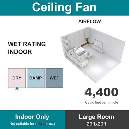 Sofucor Ceiling Fan without Lights, 60 Inch Low Profile Flush Mount Mordern Wood Ceiling Fan with Remote for Indoor Farmhouse Bedroom Living Room Outdoor Patio Porch, Reversible DC Motor, Noiseless