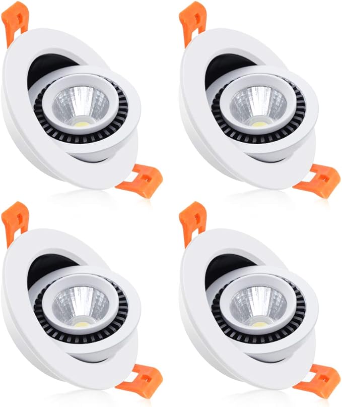3 Inch Eyeball Gimbal LED Recessed Lighting Dimmable Downlight, 5W (50W Halogen Equivalent) Adjustable Spotlight, 3000K Warm White, CRI80, Ceiling Light with LED Driver (4 Pack)