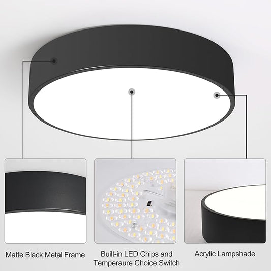 Flush Mount LED Ceiling Light, Dimmable 5CCT Modern Round Close to Ceiling Lighting Fixtures, Minimalist Black Ceiling Lamp,15.8 Inch