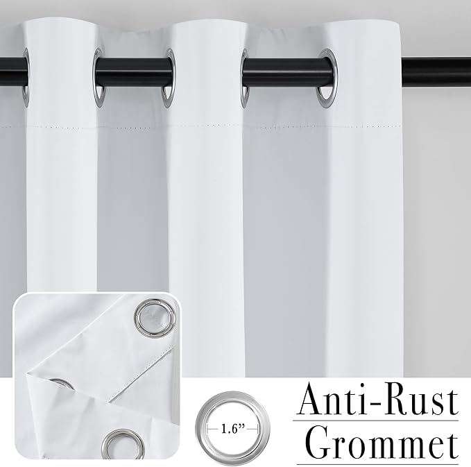 PONY DANCE White 100% Blackout Short Curtains for Kitchen Over Sink 36 inch Long 2 Panels Set, Black Out Small Window Curtains for Bathroom, Thermal Insulated Half Window Cafe Drapes, 42" W x 36" L