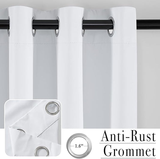 PONY DANCE White 100% Blackout Short Curtains for Kitchen Over Sink 36 inch Long 2 Panels Set, Black Out Small Window Curtains for Bathroom, Thermal Insulated Half Window Cafe Drapes, 42" W x 36" L