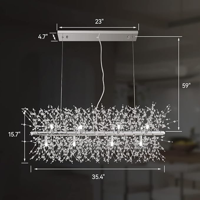 Modern Crystal Firework Chandelier, Linear Dining Room Lighting Fixtures Hanging, Chrome Dandelion Chandelier LED Pendant Lighting for Dining Room, Bedroom, Living Room (12-Light, 35.5")