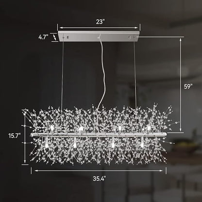 Modern Crystal Firework Chandelier, Linear Dining Room Lighting Fixtures Hanging, Chrome Dandelion Chandelier LED Pendant Lighting for Dining Room, Bedroom, Living Room (12-Light, 35.5")