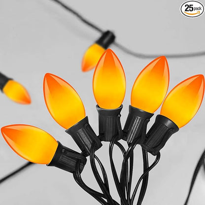 Orange LED Outdoor Halloween Lights, 25FT Halloween Decorations with 25 C9 LED Bulbs, Connectable String Light Plug in for Garden Patio Party Haunted House Ghost Holiday Decor