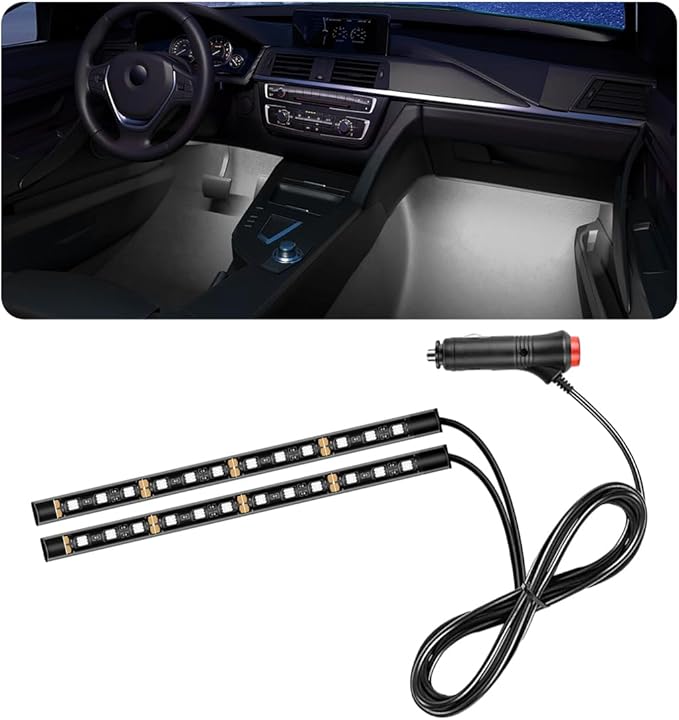 povtii Car LED Strip Light, 24 LED RGB Auto Under Dash Interior Atmosphere Lights, Cigarette Lighter Decorative Lamp Ambient Night Light, Universal Lighting Kit Car Accessories (White)