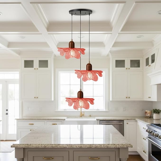 3 Light Red Glass Pendant Light Mid Century Modern Chandelier Adjustable Hanging Ceiling Light Fixture E26 Base for Bedroom Entryway Kitchen Island Dining Room