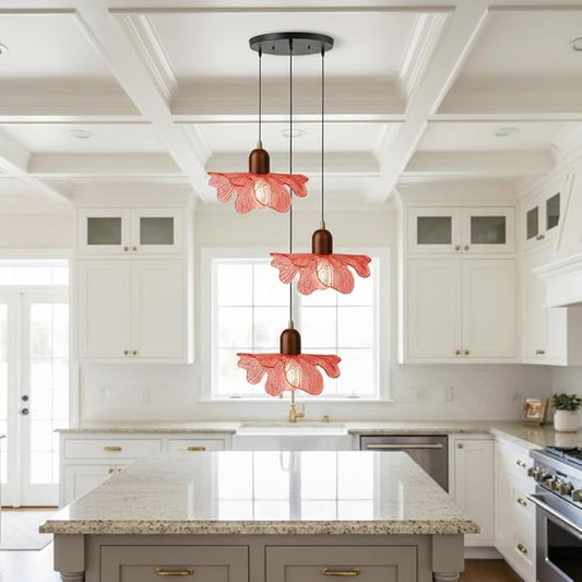 3 Light Red Glass Pendant Light Mid Century Modern Chandelier Adjustable Hanging Ceiling Light Fixture E26 Base for Bedroom Entryway Kitchen Island Dining Room