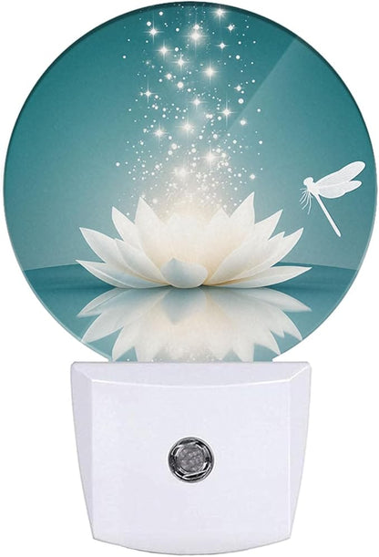EKOBLA Lotus Plug-in Night Light, Water Lily & Dragonfly Floral LED Nightlight with Dusk to Dawn Sensor, 0.5W Sleep Friendly
