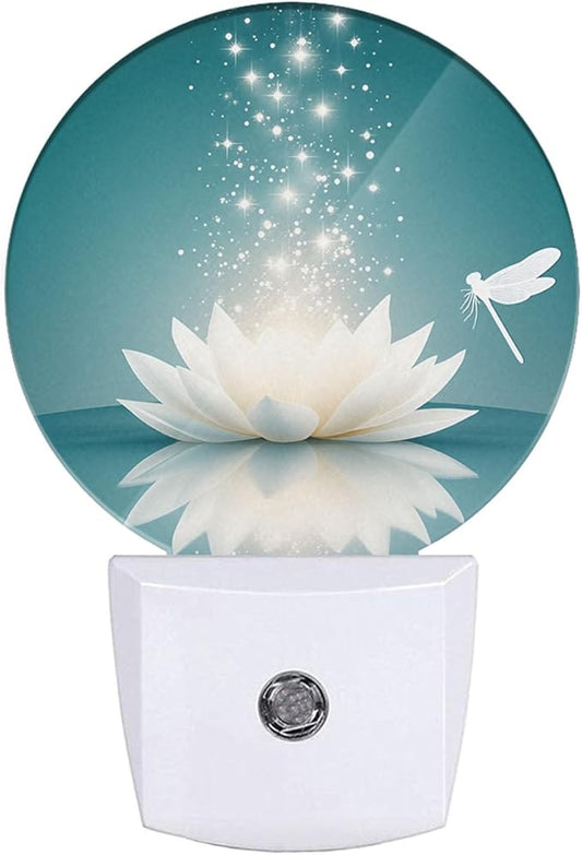 EKOBLA Lotus Plug-in Night Light, Water Lily & Dragonfly Floral LED Nightlight with Dusk to Dawn Sensor, 0.5W Sleep Friendly