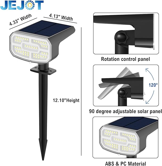 Solar Lights Outdoor Waterproof IP65,Auto On/Off, 2700K 2 Lighting Modes, Super Bright LED, Solar Powered Yard Garden Solar Spot Lights for Outside Landscape -6 Pack