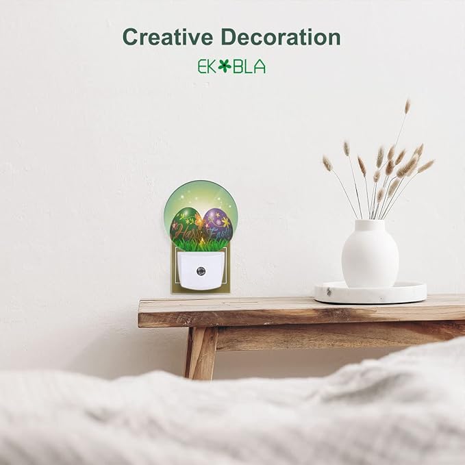 EKOBLA Happy Easter Plug-in Night Light, Colorful Easter Egg LED Nightlight with Auto Sensor for Bedroom & Bathroom