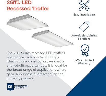 Lithonia Lighting 2x2 Lensed LED Troffer Light, Recessed LED Drop in Ceiling Light with Prismatic Lens for Grid Ceilings, 120 Volt, 4000K Cool White