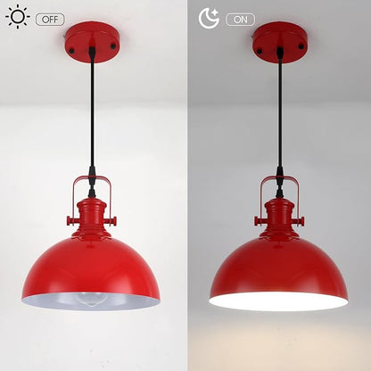 Red Pendant Lights 2 Pack, 9.8" Farmhouse Pendant Lights, Industrial Pendant Light, Modern Pendant Lighting for Kitchen Island Dining Room Bedroom
