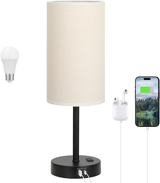 Dicoool Tall Touch Bedside Table Lamp with USB - 3 Way Dimmable Black Lamps for Bedroom Nightstand, Desk Lamp with Black Charging Station for Dorm, Office, Kids Room