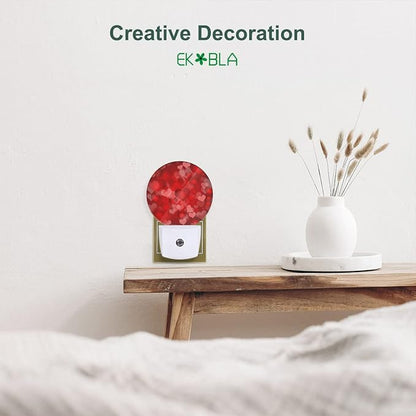 EKOBLA Red Heart Plug-in Night Light, Romantic Love Valentine Theme LED Nightlight with Auto Sensor for Home Decor