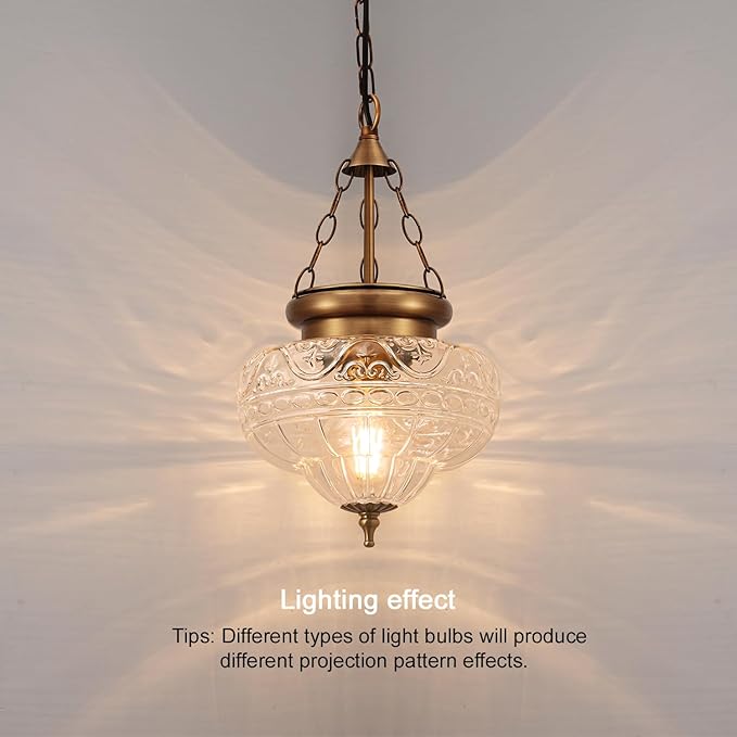 Vintage Pendant Light, Brushed Antique Brass Pendant Lights Kitchen Island with Unique Thickened Glass, Penant Lighting Fixtures with Adjustable Chain, Hanging Light Fixtures for Dining Room, Entryway