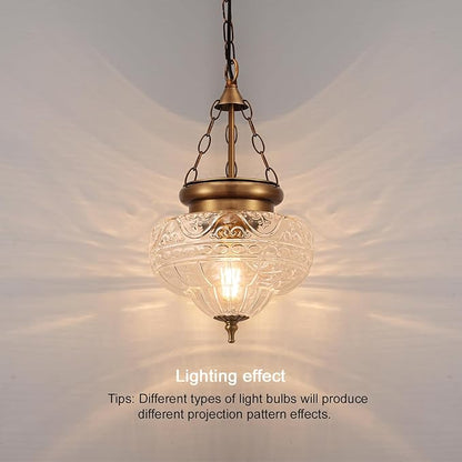 Vintage Pendant Light, Brushed Antique Brass Pendant Lights Kitchen Island with Unique Thickened Glass, Penant Lighting Fixtures with Adjustable Chain, Hanging Light Fixtures for Dining Room, Entryway