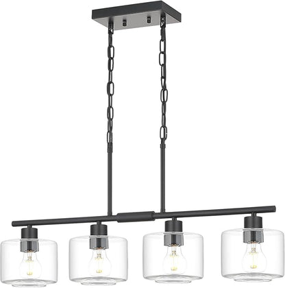 4-Light Kitchen Island Lighting, Modern Black Linear Dining Room Chandelier Light Fixtures with Clear Glass and Chain, Farmhouse Hanging Lights for Kitchen Island Dining Room, OS-YQ8153-4ISBKC