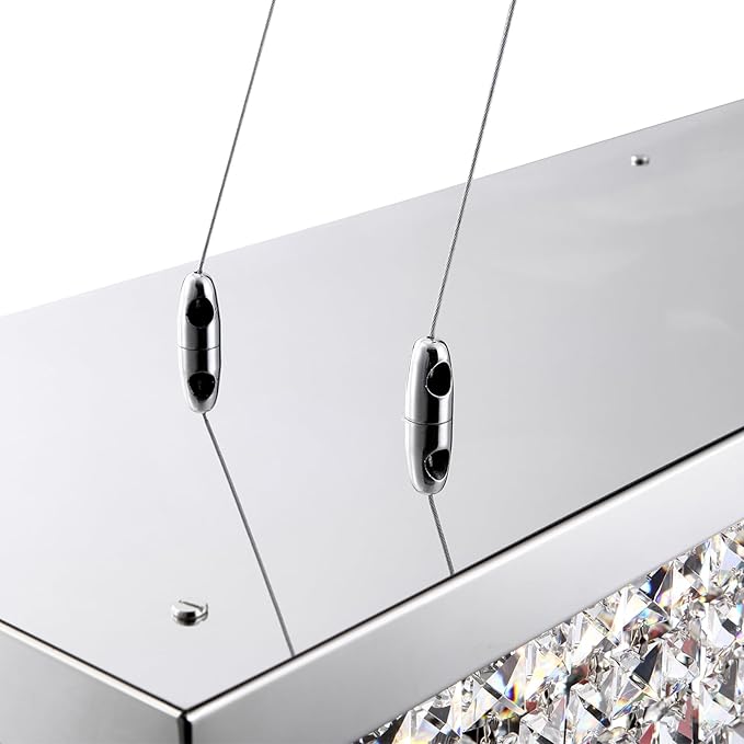 Large Modern Crystal Chandeliers for Dining Room Light Fixture, 13-Light Rectangle Chandelier for Kitchen Island Living Room, L59 Inch, Chrome Finish