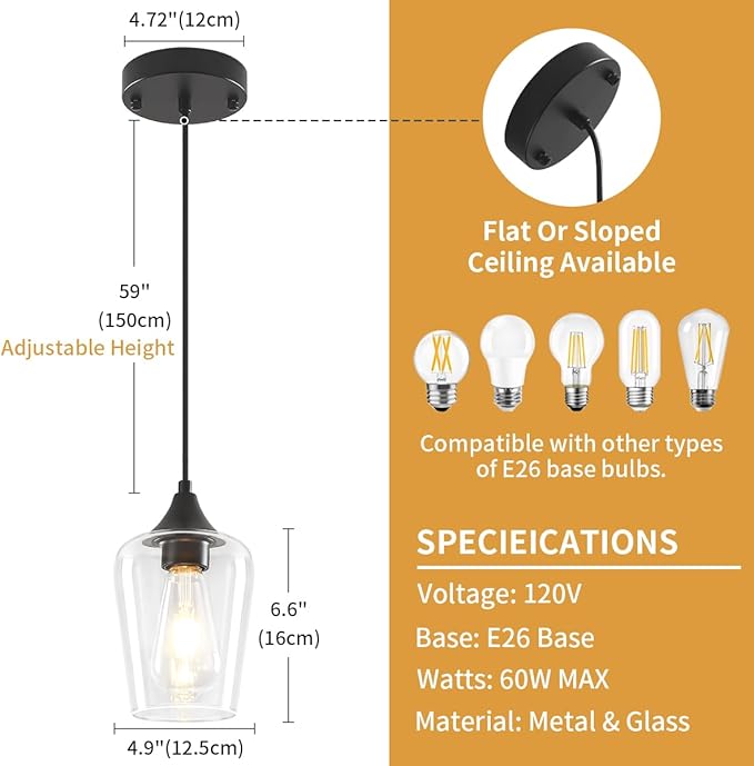 3-Pack Pendant Lights Kitchen Island Modern Glass Pendant Lighting Over Island Kitchen Hanging Light Fixtures Adjustable Hallway Pendant Lights for Bathroom Dining Room Entryway