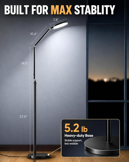 Eye-Caring LED Floor Lamp for Office, Reading, and Crafting, 69" Dimmable Office Lamp, Standing Reading Lamp with 30 Lighting Modes, Remote &Touch Control, Memory, Timer & Adjustable Swing Arm, CRI 97