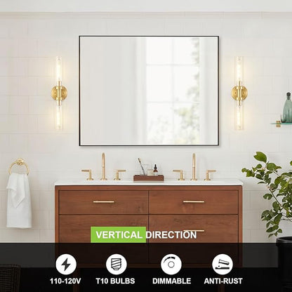 SANTOSTOCK Hardwired Wall Sconces Set of 2, Brushed Gold Bathroom Wall Sconces Vanity Light Fixture with Clear Glass, Modern Farmhouse Wall Lights for Bathroom Mirror Living Room Hallway Kitchen