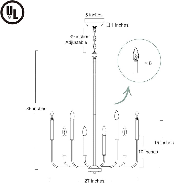 LALUZ Modern Gold Chandelier Light Fixture, 8 Lights Dinning Room Chandelier for Bedroom, Living Room, Kitchen, Foyer, Entryway