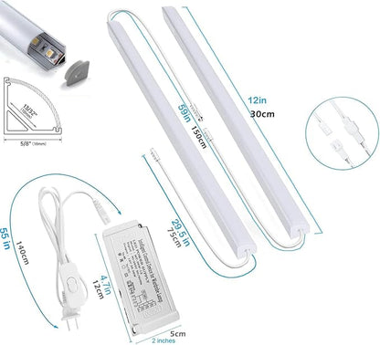 Cefrank Under Cabinet Lighting, 8pcs 12" V-Shape Linkable LED Light Bars for Kitchen Cabinet, Showcase Display, Shelf - 16Watt 1600Lumens - Pure White (6000K)