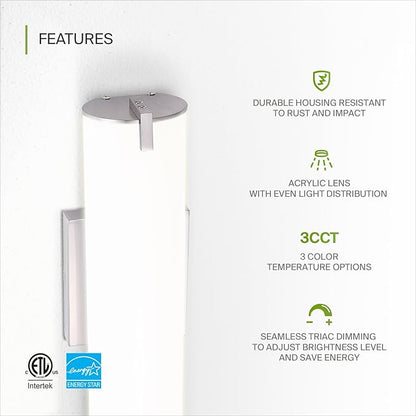 ASD LED 18" Vanity Wall Mount Light Fixture, Linear Bathroom Lighting Bar | 3CCT, Dimmable, Energy Star, ETL Listed | 20W 1500LM 3000-5000K 120V | Long Tube Bath Sconce Over Mirror | Nickel, 4 Pack