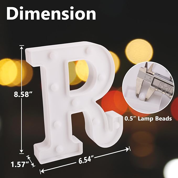 LED Marquee Sign Light Up Letters, Alphabet Light Up Sign, Battery Powered LED Letter Lights for Night Light, Wedding, Birthday, Party, Christmas or Home Decor (R)