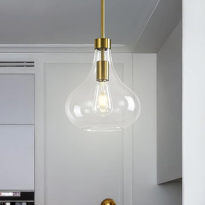 Modern Glass Pendant Light 9.44 in Clear Glass Shade Gold Farmhouse Island Pendant Lights for Kitchen Pendant Lighting Over Sink Bedroom Dining Room