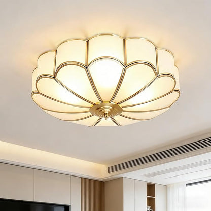 MIXL-18 Inch Brass Flush Mount Ceiling Light,4-Bulbs Flower Shape Living Room Light Fixture,Mid Century Ceiling Lamp for Bedroom and Entryway