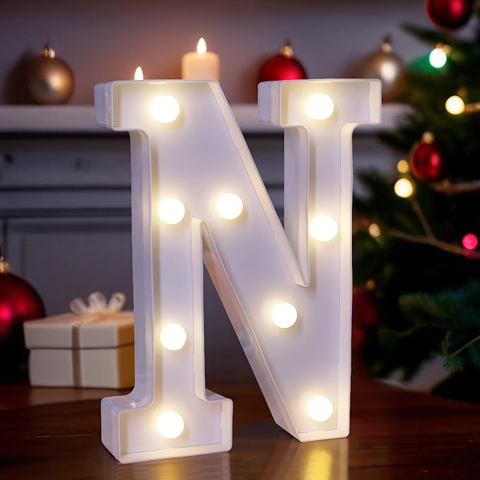 LED Light Up Marquee Letters, Battery Powered Decorative LED Letter Lights, Alphabet Light Up Letters for Wedding Birthday Party,Holiday Lamp or Home Bar Decoration (Letter N)