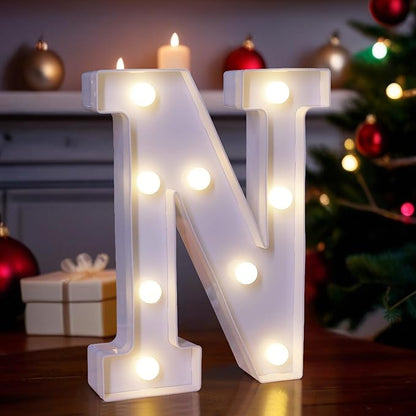 LED Light Up Marquee Letters, Battery Powered Decorative LED Letter Lights, Alphabet Light Up Letters for Wedding Birthday Party,Holiday Lamp or Home Bar Decoration (Letter N)